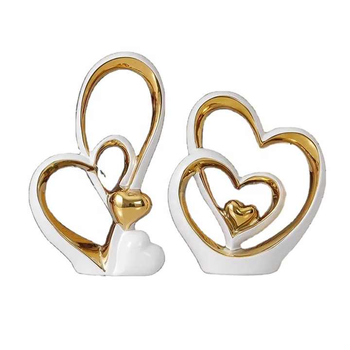 OEM HOT Sale Nordic Luxury Heart Shape Porcelain Home Decor Ornament Plated Gold Creative Ceramic Other Home Decoration