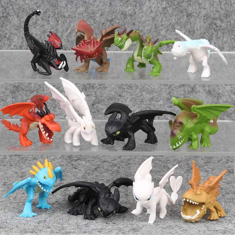 最高の販売12個のドラゴンのおもちゃドラゴンのアクションフィギュアを訓練する方法ケーキトッパー子供のためのミニかわいいディスプレイモデル