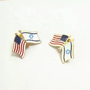 Penjualan Laris 2020 Pin Kerah Enamel Logam Bendera Nasional Persahabatan Amerika dan Israel Kustom