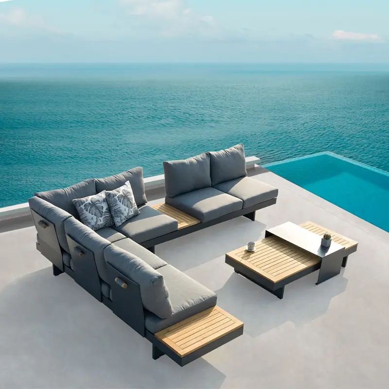 Outdoor Tuin Patio Meubels Luxe Plastic Hout Sofa Set Thuis Blijven Vrijetijdsbesteding Sofa Combinatie