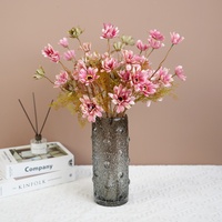 Promotion : Fleur artificielle en soie, chrysanthème à 5 têtes sur branche unique, couleur automne, modèle Qiufang, pour décoration intérieure et photographie de table