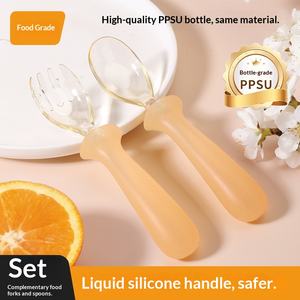 Juego de Cuchara y Tenedor de PPSU para Bebés, Entrenamiento de Alimentación <span class=keywords><strong>Complementaria</strong></span>, Niños Aprenden a Comer de Forma Independiente, Mayores de <span class=keywords><strong>6</strong></span> <span class=keywords><strong>Meses</strong></span> - Product Image 2