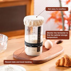 24OZ High Borosilicate Glass Wide Mouth Sourdough Starter Jar Kit Date Marked Feeding Band Eco-Friendly for Bread <b>Baking</b> - Product Image 3