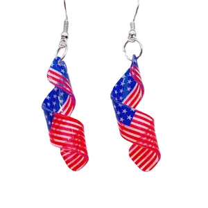 Independent Day Earrings Spiral American Star Flag Acrylic Earrings
