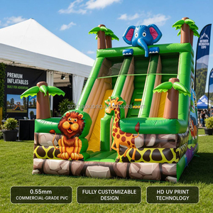 Château gonflable commercial personnalisé à double toboggan, thème jungle, pour fêtes d'enfants, idéal pour la location en extérieur - Product Image 1