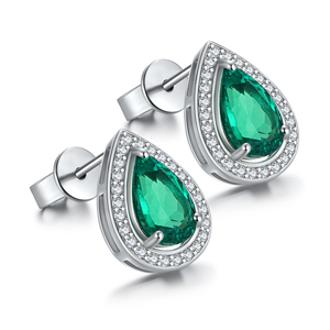 Halo Phong Cách Mưa Drop Hình Dạng Tai <span class=keywords><strong>Stud</strong></span> S925 Đồ Trang Sức 1.95ct Ngọc Lục Bảo Đá Quý Lê Cắt S925 Bông Tai - Product Image 6