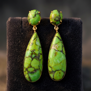 Modern Gemstone <b>Stud</b> <b>Earrings</b> with Polished Gemstone Drops Green Yellow Gold Plated Trendy Engagement Party Gift Women's - Product Image 3