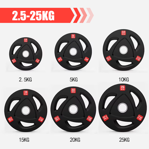 Vente en gros d'usine, plaques de musculation en caoutchouc à trois poignées personnalisables de <span class=keywords><strong>2</strong></span>,5 kg à 25 kg, ensemble de plaques de musculation, équipement de salle de sport - Product Image 4
