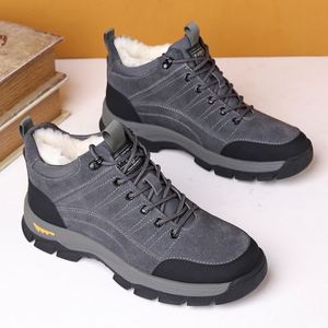 Winter Wool Casual <b>Work</b> <b>Shoes</b> Outdoor Fleece-lined Warm Genuine Cowhide Boots for Middle-aged Men - Product Image 4