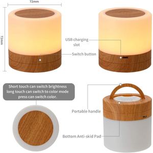 Lampe de chevet tactile RGB en bois avec capteur, port de charge USB rapide, 3 niveaux de luminosité réglables pour chambre/bureau - Product Image 4