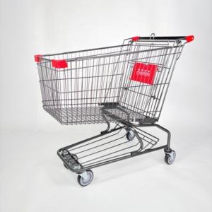 Carrito de Compras Doble <span class=keywords><strong>Plegable</strong></span> de Acero al Carbono, Carrito de Supermercado con Estructura Fija y Malla Metálica - Product Image 1