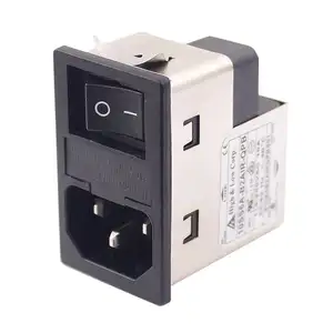 电源进入模块双IEC 320 C14交流插座EMI EMC噪声滤波器，带带双保险丝座的船开关