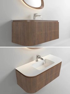 Comptoir de salle de bain moderne en pierre frittée contreplaqué à rayures cannelées au design spécial avec <span class=keywords><strong>vasque</strong></span> en céramique - Product Image 5