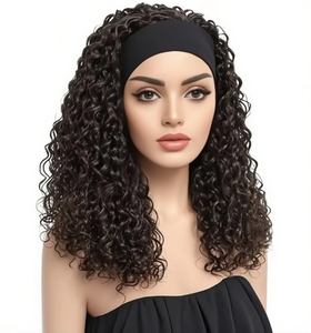 Peluca sintética rizada <span class=keywords><strong>con</strong></span> <span class=keywords><strong>diadema</strong></span> para mujeres negras Resistente al calor Sin pegamento Brillo natural 20 pulgadas Marrón oscuro Diario - Product Image 2