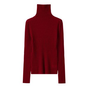 Suéter de Cuello Alto Personalizado OEM ODM para Mujer, Tejido Waffle, Manga Larga, 100% Lana, Suéter Informal para Mujer - Product Image 1