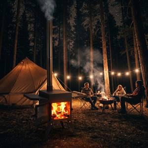 Poêle de camping à bois sécurisé pour tente avec cheminée amovible, pieds pliables et étagères latérales pour le camping en plein air, la pêche sur glace et le chauffage - Product Image 5