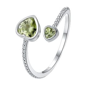 Cincin <span class=keywords><strong>Peridot</strong></span> Double Heart Lab Perak Sterling 925 Batu Kelahiran Agustus Cincin Janji Grosir Pabrik Perhiasan Halus Kustom Ulang Tahun - Product Image 1