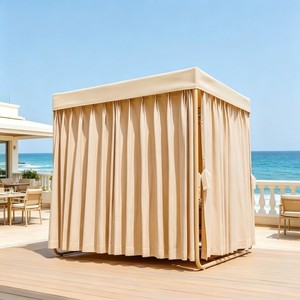 <span class=keywords><strong>Lit</strong></span> de repos <span class=keywords><strong>suspendu</strong></span> double en rotin et aluminium, résistant aux intempéries, avec rideaux d'ombrage pour jardin en bord de mer - Product Image 6