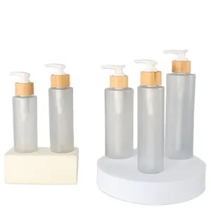 Flacone per pompa per lozione in plastica Shampoo in bambù Gel doccia Dispenser di sapone smerigliato flaconi per pompa 300ml