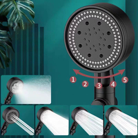 Pommeau de douche à main professionnel gris anthracite en ABS, 5-en-1, filtrant, effet pluie, haute pression, pour l'approvisionnement de projets hôteliers