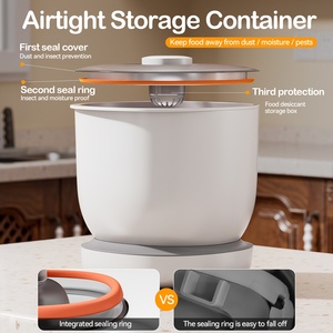 White PP <b>Cat</b> <b>Food</b> <b>Storage</b> Container Moisture Proof Dustproof Pet Feed Bin with Lid Kitchen Grain Jar - Product Image 3