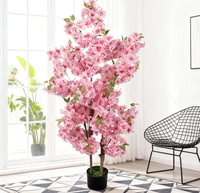 Pohon Simulasi Bunga Sakura Buatan untuk Pernikahan, Dekorasi Bunga Sutra Warna Pink Putih 130cm untuk Ruang Tamu dan Penggunaan Luar Ruangan