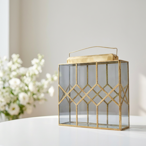 Wholesale Home and Weddings Decorative <b>Brass</b> Metal Framed Black Glass Candle Holder <b>Lantern</b> - Product Image 3