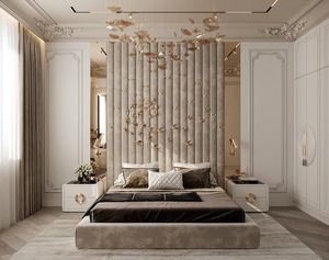 Tête <span class=keywords><strong>de</strong></span> <span class=keywords><strong>lit</strong></span> en <span class=keywords><strong>bois</strong></span> rembourrée personnalisable, style moderne, panneaux capitonnés pour chambre à coucher, art mural décoratif contemporain - Product Image 1