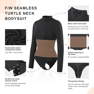 Combinaison gainante sans couture à manches longues et <span class=keywords><strong>col</strong></span> <span class=keywords><strong>roulé</strong></span> pour <span class=keywords><strong>femme</strong></span>, style décontracté, imprimé, contrôle du ventre, vente en gros - Product Image 4
