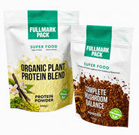 Sachet d'emballage personnalisé en forme de pochette pour protéines végétales et poudre de champignons, idéal pour les produits nutritionnels de détail avec impression multi-SKU