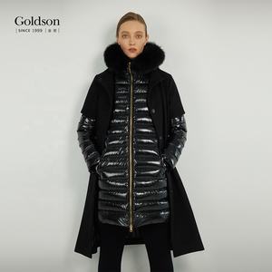 Abito Vintage invernale da donna in due pezzi con cappuccio in pelliccia di volpe 50% giacca impermeabile in Nylon in lana e 90% - Product Image 1