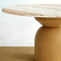 Table à manger ronde en marbre naturel Wabi-Sabi, 8-10 places, avec base en bois massif, mobilier de salle à manger haut de gamme