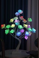 Arbre à fleurs de rose moderne et original, 24 fleurs, LED de table en PVC, RGB 16 couleurs, base d'ampoule E14, télécommande tactile, variateur d'intensité, batterie