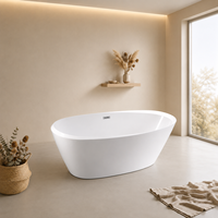 Bañera Ovalada Profunda Independiente, Blanca Brillante, para Baño de Villa, 620mm 640mm de Profundidad, Drenaje Central