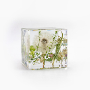 Factory <strong>Customized</strong> Artistic <strong>Resin</strong> Epoxy Crystal <strong>Clear</strong> Real Dandelion <strong>Paperweight</strong> Cubic Figurine Flower <strong>Paperweight</strong> - Product Image 3
