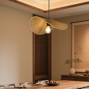 Bamboo Woven Pendant Light Round <b>E26</b> Led <b>Bulb</b> Single Head Chandelier For Living Room Home Decor - Product Image 3