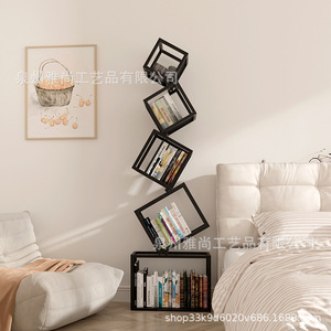 Irregular Corner Freestanding Iron Bookshelf <b>Modern</b> Minimalist Floor Standing <b>Shelf</b> Living Room Space Saving Bookcase - Product Image 1