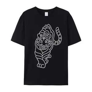 YKH garment 2023 summer new design t shirt custom rhinestones vintage graphic Tiger tee diamond T shirt