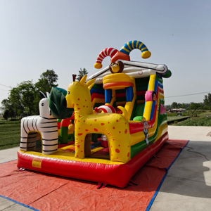 4 Unidades Listas para Enviar, Brincolín Inflable con Tobogán de <span class=keywords><strong>Jirafa</strong></span> y León, 6x4x4.8m, Capacidad de 1000kg, Uso Comercial, Marca HTH, 15 Niños, PVC de 0.55mm - Product Image 2