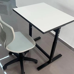 Adjustable Height Drawing <b>Table</b> 90x60cm White Plastic Top Metal Frame Computer Desk For Home <b>Office</b> Use - Product Image 1