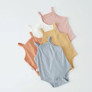 0-24 tháng bán buôn mùa hè trẻ sơ sinh bé gái cậu bé quần áo 100% cotton màu rắn không tay bodysuit Rompers