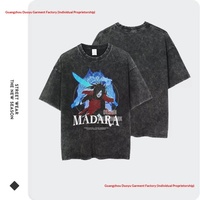 T-shirt en coton premium Aic, lavage vintage, motif feuille interne Itachi imprimé en 3D, respirant, coupe ample, streetwear