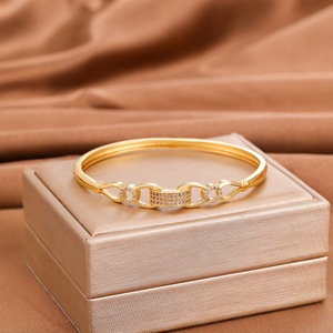 Gold Plated <b>Copper</b> <b>Bangle</b> With Micro Set Zircon Heart Design Adjustable Opening For Women Gift Jewelry Fall 2024 - Product Image 1