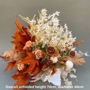 Caramel autunno matrimonio grande composizione floreale di seta artificiale decorazione di fiori per il corridoio di caffè sfondo di nozze - Product Image 5