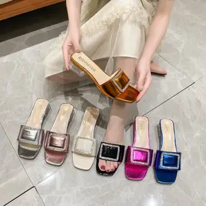 Factory Outlet New Arrivals Bling Rhinestone Ladies Sandals Square Heel Fashion Slippers High Heeled Sandals For Women Shoes