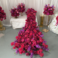 Nouvelle conception IFG : Décoration de table de mariage, chemin de fleurs en cascade de roses fuchsia de 8 pieds