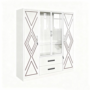 Elegante e funzionale in acciaio a 4 porte per camera da letto <span class=keywords><strong>armadio</strong></span> autoportante con chiusura a chiave 2 cassetti appesi per porte <span class=keywords><strong>scorrevoli</strong></span> in tessuto - Product Image 6