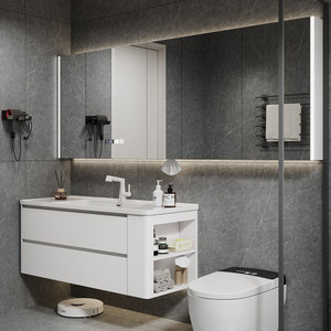 New <b>smart</b> heat-bent integrated basin ceramic basin storage <b>mirror</b> cabinet washbasin cabinet - Product Image 4