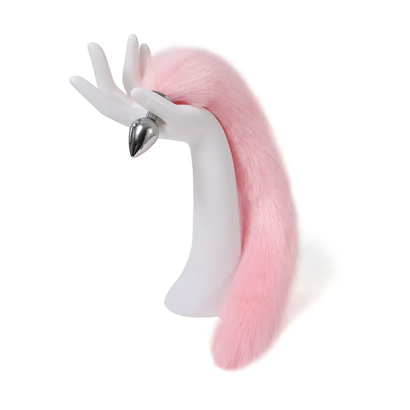 Popular Detached Pink Sex Toys Cosplay Male Soft Faux Fur Tail Set Metsl Anal Butt Plug Ready to Ship