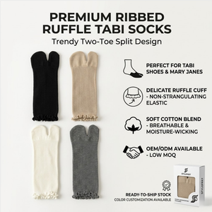 Chaussettes Tabi à volants en tricot côtelé pour chaussures Tabi, certifiées Oeko-Tex 100, chaussettes à deux orteils pour femmes avec bordure festonnée, vente en gros - Product Image 1